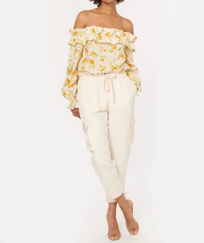 Cami Nyc Cala Orange Ruffle Off The Shoulder Linen Blouse In Grey