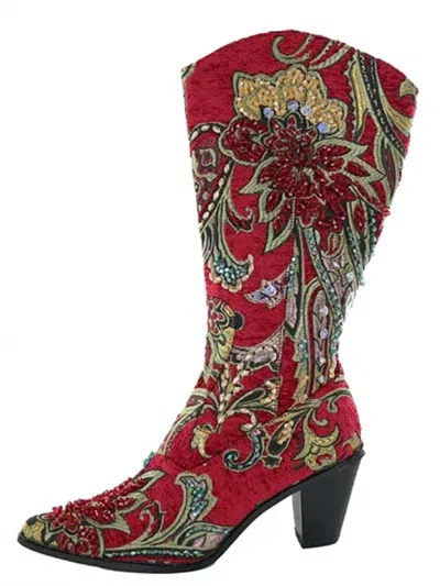 Helen's Heart Crystal Embellished Boot In Red In Red