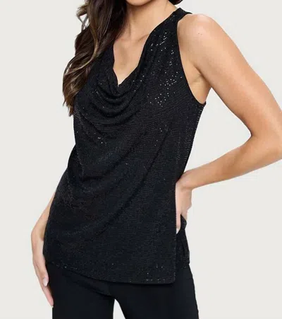 Last Tango Shimmer Racerback Cowl Top In Black In Black