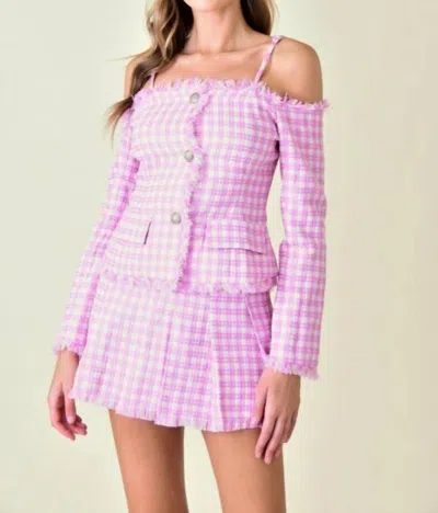 Fore Preppy Chic Plaid Pleated Skirt In Pink/white In Multi