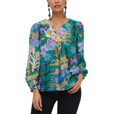 Oliphant V-neck Blouse In Green Bukhara In Multi