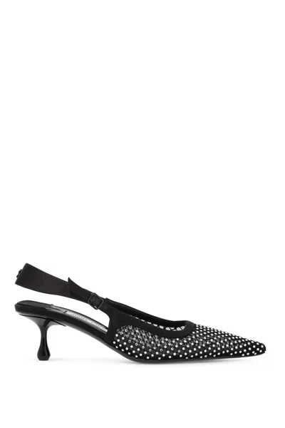 Jimmy Choo Amel 50 Crystal-embellished Mesh And Satin Pointed-toe Slingback Pumps In Black