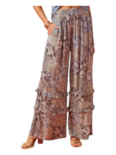 Hayden La Ruffle Detail Paisley Quilt Print Pants In Blue In Blue