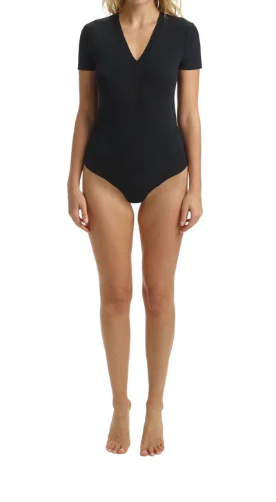 Maison Common Essential Cotton Bodysuit Tee In Black In Black