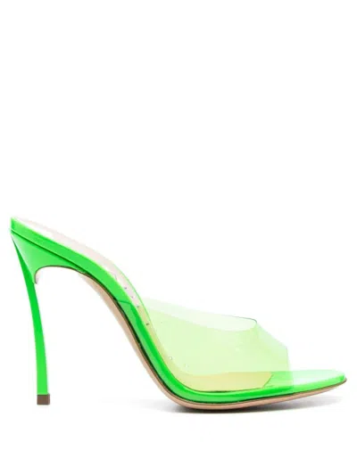 Casadei Green Transparent Peep Toe Sandals In Polyurethane Woman In Green