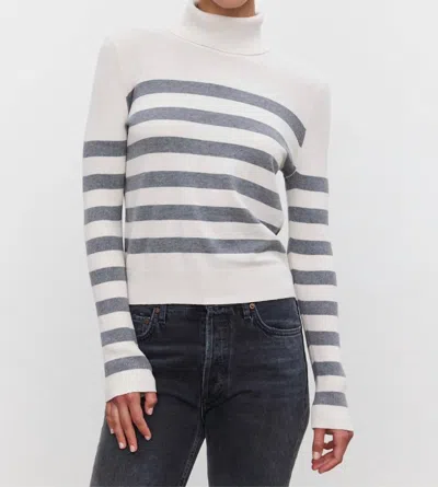 Velvet By Graham & Spencer Korie Striped Lux Turtleneck Sweater In Chalk/medium Heather Grey In Multi