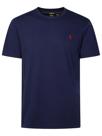 Polo Ralph Lauren Blue Crewneck T-shirt With Pony Embroidery On The Front In Navy