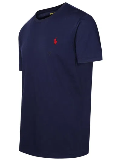 Polo Ralph Lauren Blue Crewneck T-shirt With Pony Embroidery On The Front In Navy
