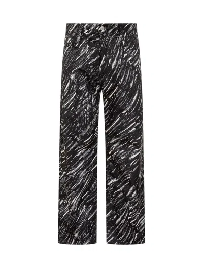 Marni Black Flocked Denim Wide-leg Jeans With Crayon Print In Multicolor
