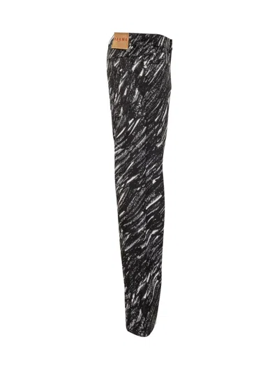 Marni Black Flocked Denim Wide-leg Jeans With Crayon Print In Multicolor