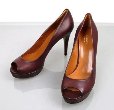 Gucci New Authentic  Betty Open-toe Platform Pump Shoes Plum 8.5 In Plum
