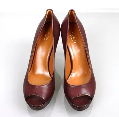 Gucci New Authentic  Betty Open-toe Platform Pump Shoes Plum 8.5 In Plum