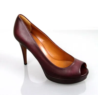 Gucci New Authentic  Betty Open-toe Platform Pump Shoes Plum 8.5 In Plum