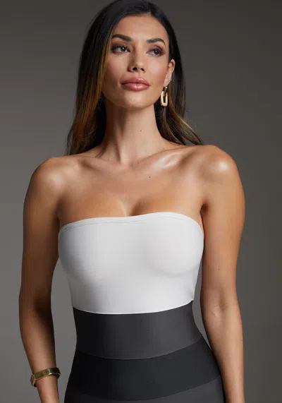Bebe Strapless Ombre Bandage Midi Dress In Smoke Ombre