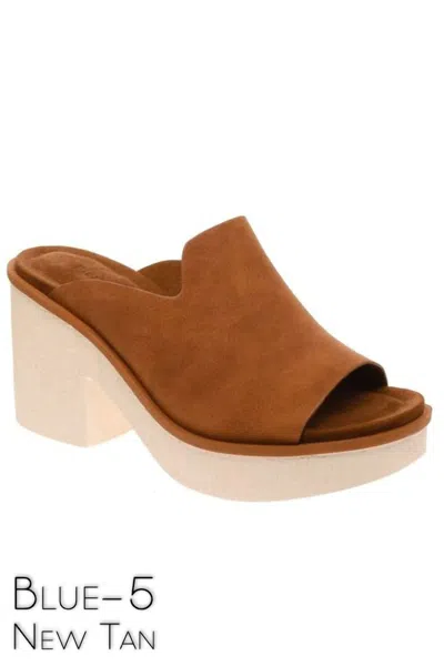 Pierre Dumas Blue 5 Microsuede Open-toe Mule Platform In New Tan In Multi