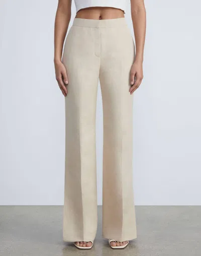 Lafayette 148 Silk-linen Gates Side Slit Flared Pant In Dune In Multi