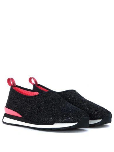 Shop Hogan Rebel Slip On  R261 In Black And Lurex Technical Fabric In Nero