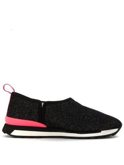 Shop Hogan Rebel Slip On  R261 In Black And Lurex Technical Fabric In Nero