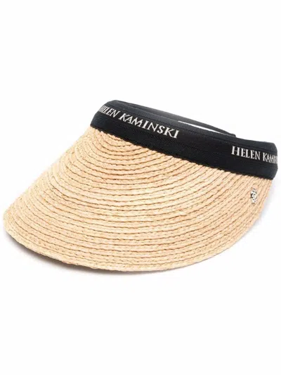 Helen Kaminski Marina Visor Hat In Natural/black Logo