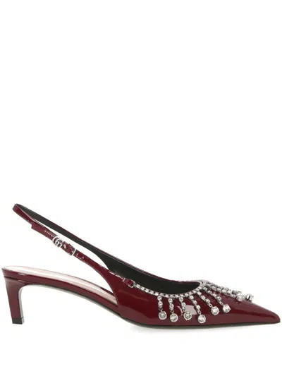 Gucci Womens Rosso Ancora Crystal Leather Heeled Pumps In Rosso Ancora
