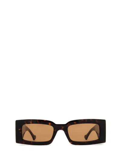 Gucci Logo-plaque Rectangle-frame Sunglasses In Brown
