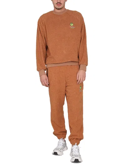 Barrow Textured Fabric Jogging Pants With Elastic Waistband In Orange
