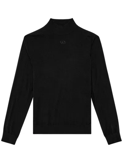 Diesel Black High Neck Sweater With Oval D Logo On The Front