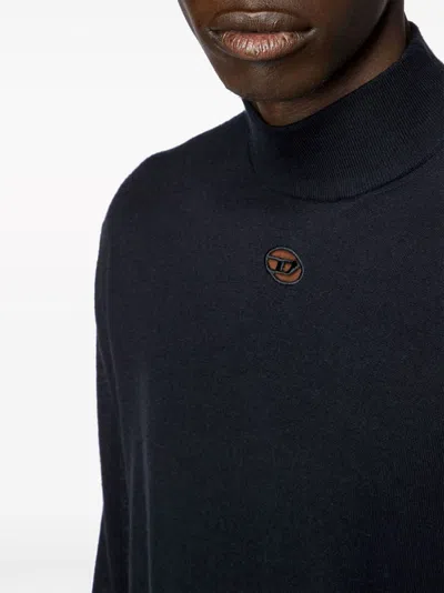 Diesel Black High Neck Sweater With Oval D Logo On The Front
