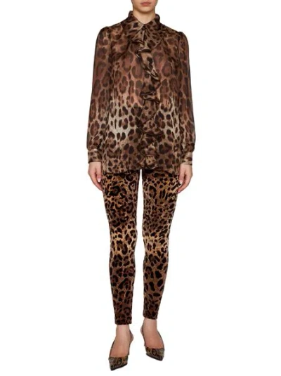Dolce & Gabbana High Waist Leopard Print Cotton Blend Leggings