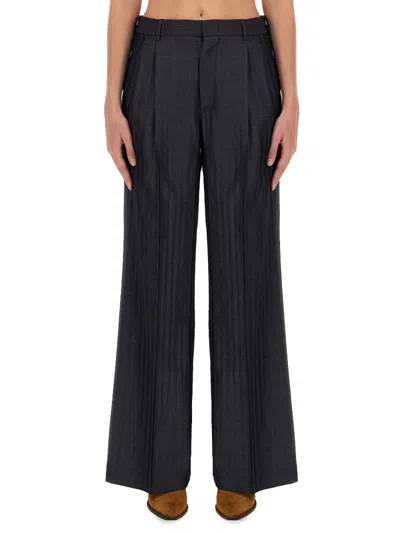 Etro Grey Wide Pants With Concealed Closure In Wool Blend Woman