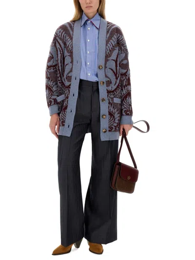 Etro Grey Wide Pants With Concealed Closure In Wool Blend Woman