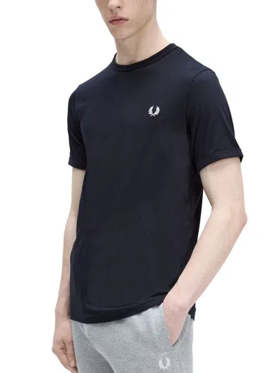 Fred Perry Mens Black Ringer Logo-embroidered Cotton-jersey T-shirt