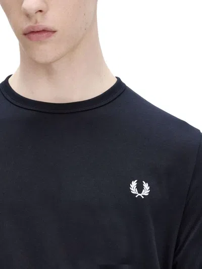 Fred Perry Mens Black Ringer Logo-embroidered Cotton-jersey T-shirt