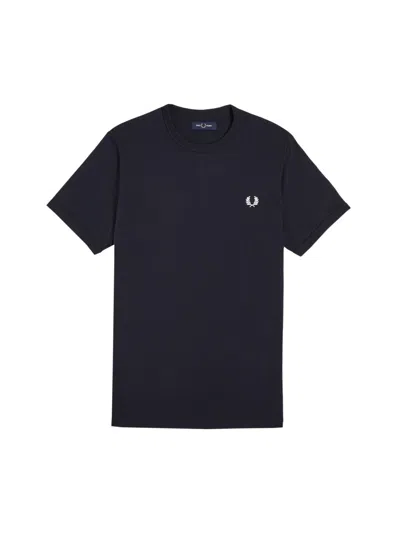 Fred Perry Mens Black Ringer Logo-embroidered Cotton-jersey T-shirt
