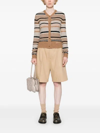 Ganni Multicolor Striped Cardigan With Logo Embroidery In Wool Woman