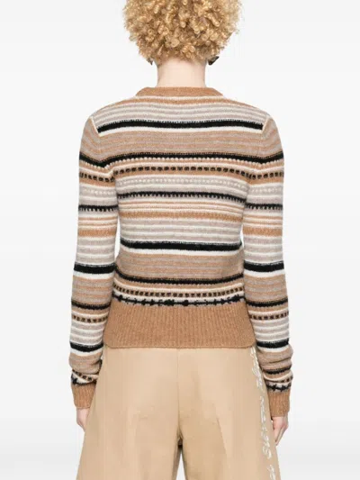 Ganni Multicolor Striped Cardigan With Logo Embroidery In Wool Woman