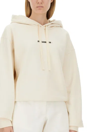 Jil Sander Cotton Hooded Sweatshirt In Neutral