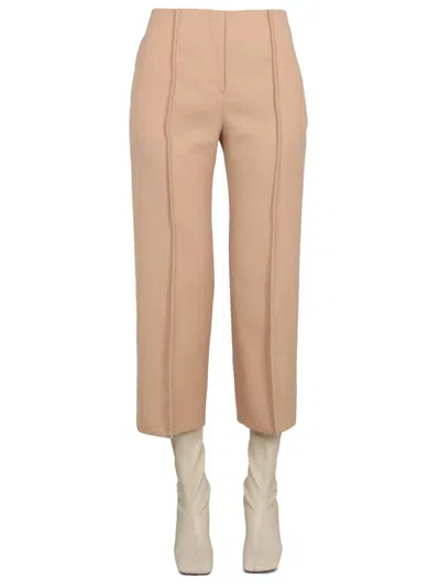 Jil Sander Wool Trousers With Slits And High Waist In Nude