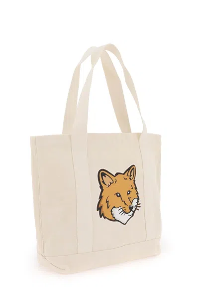 Maison Kitsuné White Fox Head Canvas Tote Bag