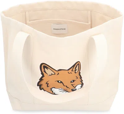 Maison Kitsuné White Fox Head Canvas Tote Bag
