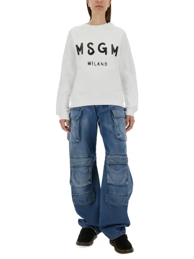 Msgm Brushed Logo Print Crew Neck Sweatshirt