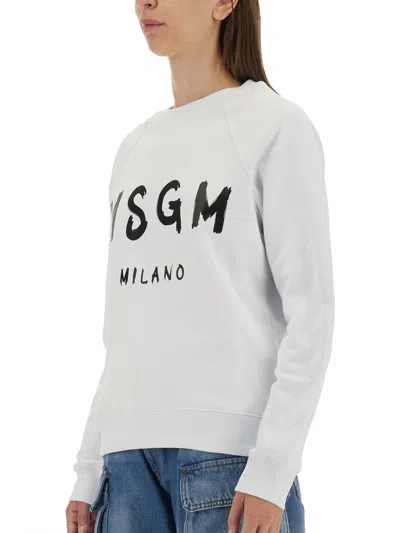 Msgm Brushed Logo Print Crew Neck Sweatshirt