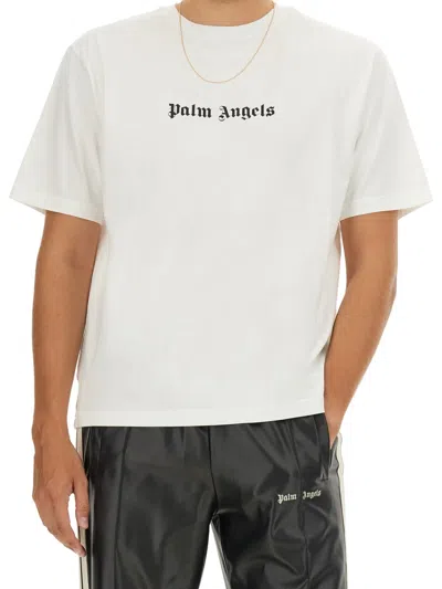 Palm Angels White Short-sleeved T-shirt With Monogram Pa Embroidery