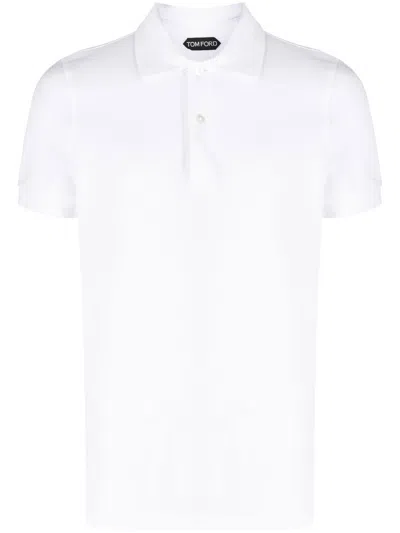 Tom Ford White Polo Shirt With Classic Collar In Cotton Blend Man