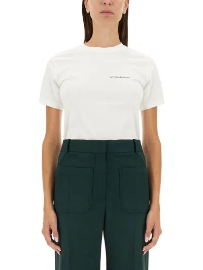 Victoria Beckham Womens White Logo-print Regular-fit Organic-cotton Jersey T-shirt Xl