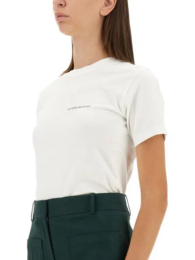 Victoria Beckham Womens White Logo-print Regular-fit Organic-cotton Jersey T-shirt Xl