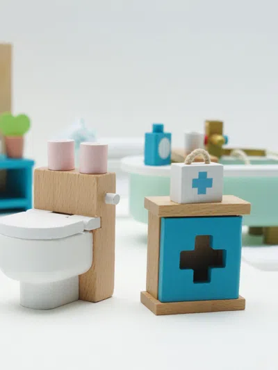 Le Toy Van Wooden Dolls House Bathroom Furniture-19 Piece (10.5cm X 5.8cm X 14.8cm) One Size Blue In Blue