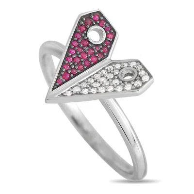 Lb Exclusive 14k White Gold 0.08ct Diamond And Ruby Heart Ring Rc4-12002wru In White