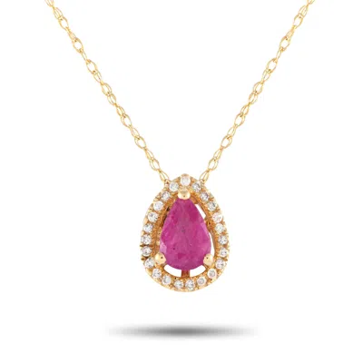 Shop Lb Exclusive 14k Yellow Gold 0.07ct Diamond And Ruby Pear Necklace Pd4-15949yru