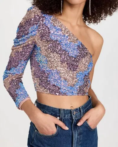 Saylor Tess One Shoulder Long Sleeve Zigzag Sequin Top In Multi In Multi